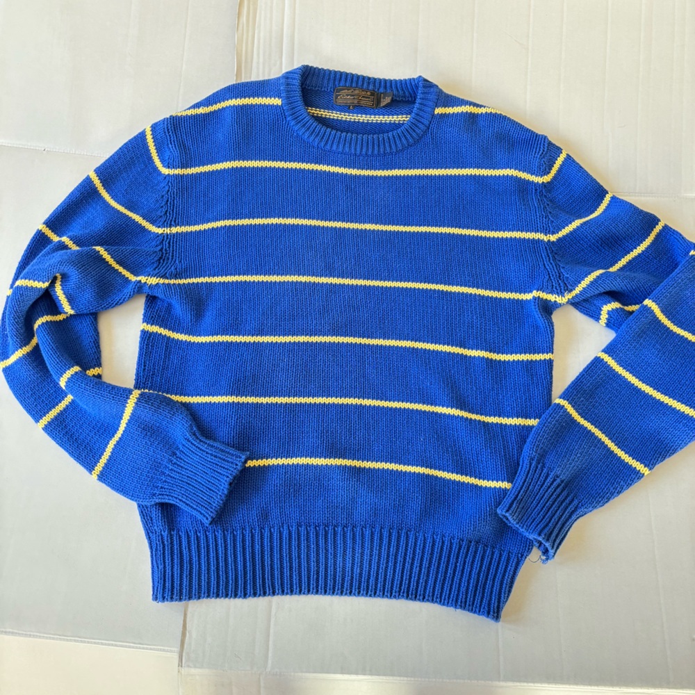 Eddie Bauer Vintage 
Cotton Crew Neck Sweater for Spring
Blue yellow stripes!
L